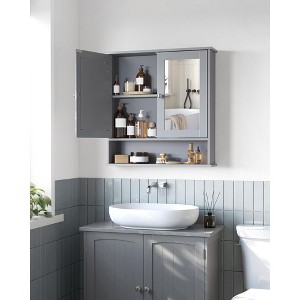Modern Bathroom Wall Cabinet with 2 Mirrored Doors & Adjustable Shelf, Open Storage Compartment, Wall-Mounted, 5.1 x 22.2 x 23 Inches - 1 of 4
