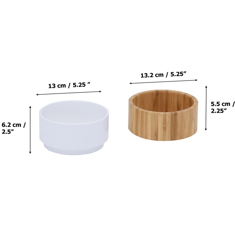 Teamson Pets Billie Raised Dishwasher Safe Food Grade White Ceramic Pet Bowl with Round Ergonomic Bamboo Stand and Non-Slip Padded Bottom, Brown, 4 of 8