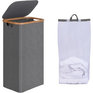 Laundry Basket with Lid, Narrow Laundry Hamper with Removable Bag, Skinny Dirty Clothes Basket with Bamboo Handles - 1 of 4