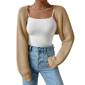 Womens Cardigan Long Sleeve Open Front Sweater Shrug Midweight Cozy Bolero for Winter Cable Knit Ribbed Cuff Sweater Cardigan - 1 of 4