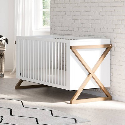 White and Driftwood 3-in-1 Convertible Baby Crib with Adjustable Mattress Support