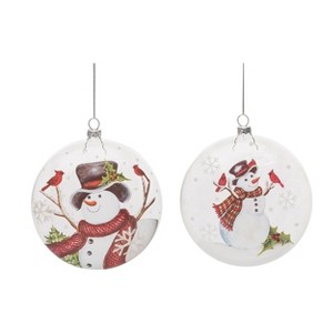 Transpac Glass 5.5 in. Multicolored Christmas Snowman with Bird Ornament Set of 2 - 1 of 2