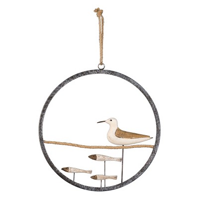 Foreside Home and Garden 11.75" Diamenter Round Metal and Wood Seagull Wall Décor - Foreside Home & Garden