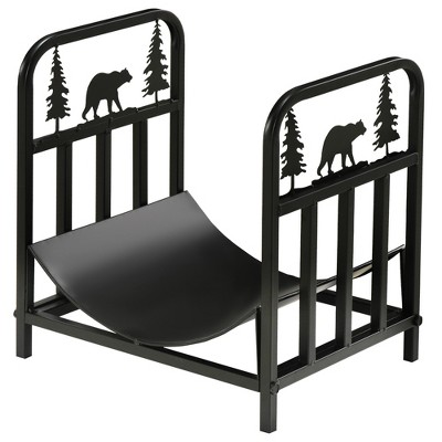 Outsunny Black Steel Bear & Tree 17" Firewood Rack