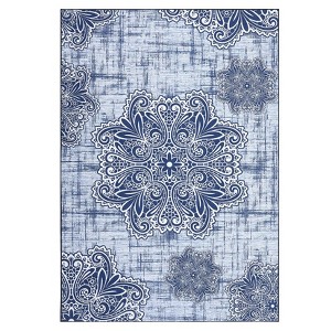 Area Rug Vintage Medallion Machine Washable Rugs Non Slip Non Shedding Distressed Printed Low Pile Foldable Carpet for Bedroom Living Room Playroom - 1 of 4
