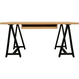 HomeRoots 60" Natural and Black Solid Wood and Metal Trestle Executive Desk - 1 of 4