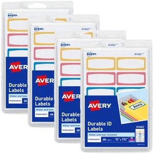 Avery Durable Labels for Kids' Gear, 3/4" x 1-3/4", Assorted Border Colors, Water-Resistant Labels, 4 Packs, 240 Rectangle Labels Total (21944) - 1 of 4