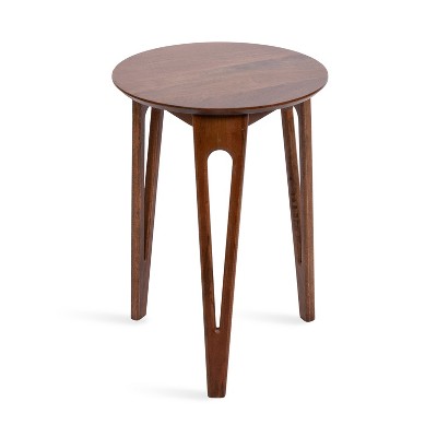 Walnut Brown Round Mango Wood Accent Table with Hairpin Legs