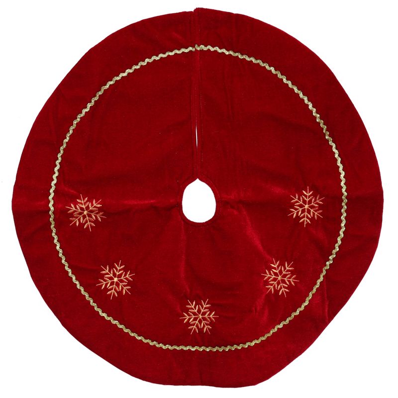 Northlight 24" Crimson Red and White Snowflakes Christmas Tree Skirt, 1 of 4