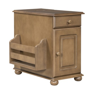 LIVAREEmlen Vintage End Table Flip Top Side Table with USB Ports and cup holders, Sofa Couch Table with Bookshelf for Living room and Small Space