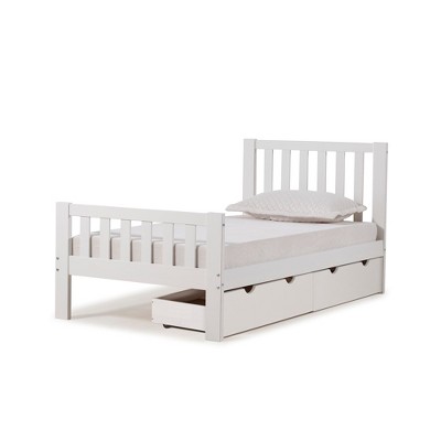 white cot with storage