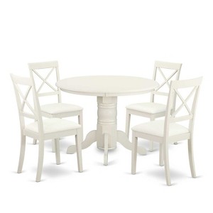 HomeStock 5-Piece Round Buttermilk and Cherry Finish Solid Wood Top Dining Table with 4 Chairs - 1 of 4