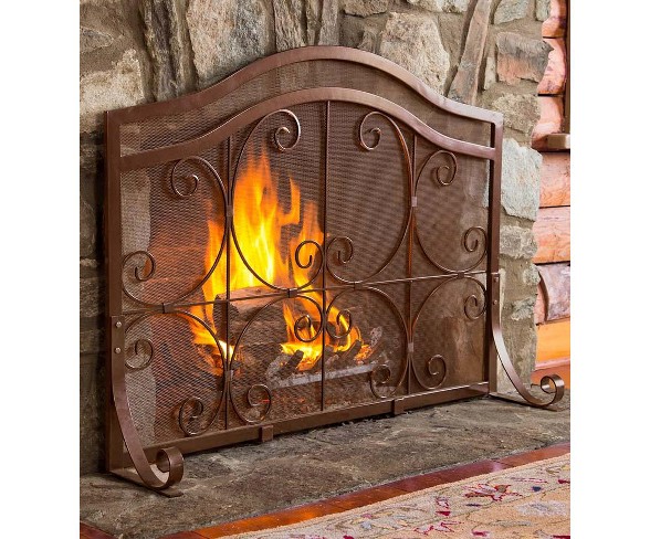 Large Crest Flat Guard Fireplace Fire Screen, Copper - Plow & Hearth