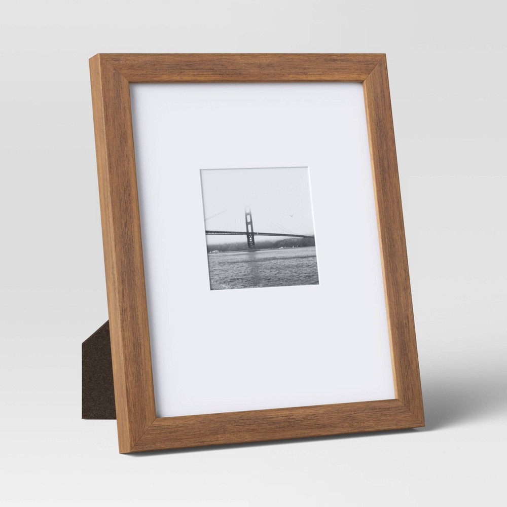 Photos - Photo Frame / Album 8" x 10" Matted to 4" x 4" Mid Tone Wood Single Image Frame Brown - Thresh