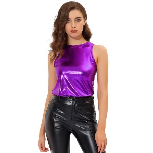 INSPIRE CHIC Women's Party Shiny Sleeveless Keyhole Back Club Metallic Tank Top - 1 of 4