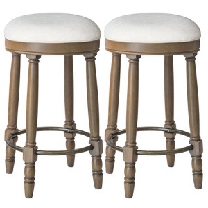 FONTOI 2PCS 360° Swivel Bar Stools, 26" Counter Height Stools with Upholstered Seat, Oak, 17.5"*26.25"*17.5" - 1 of 4