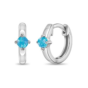 Girls' Single Prong Set Simulated Opal Huggie Hoop Sterling Silver Earrings - In Season Jewelry - 1 of 1