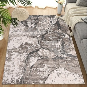 Area Rugs 5x7 Ultra-Soft Modern Abstract Accent Carpet, Stain-Resistant Indoor Mat, Non-Shedding Neutral Floor Cover, Foldable Throw Rug for Bedroom - 1 of 4