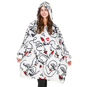 Tirrinia Women Oversized Wearable Blanket Hoodie, Printed Fleece Sweatshirt, One Size Fits All - 1 of 4