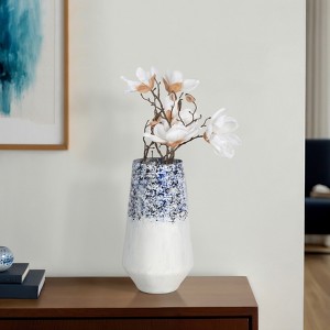 Glass Decorative Vase with Modern Abstract Design - Casual Home Accent for Living Room, Bedroom, Office - 16" Blue & White - 1 of 4