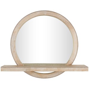 Olivia & May 30"x36" Mango Wood 1 Shelf Wall Mirror with Silver Beaded Outline Light Brown: Round Mirror for Hallway Decor - 1 of 4