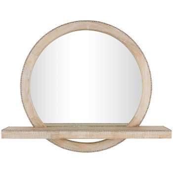 30"x36" Mango Wood 1 Shelf Wall Mirror with Silver Beaded Outline Light Brown - Olivia & May