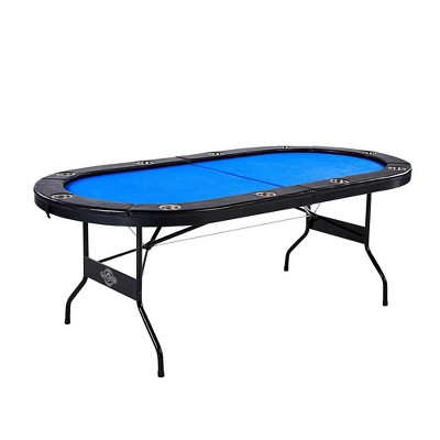 Lancaster 10 Player High Quality Blue Felt Casino Style Folding Poker Game Table