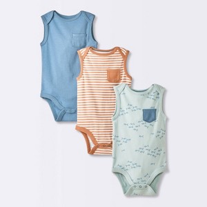 Baby Boys' 3pk Sleeveless Pocket Bodysuit - Cloud Island™ Blue - 1 of 4