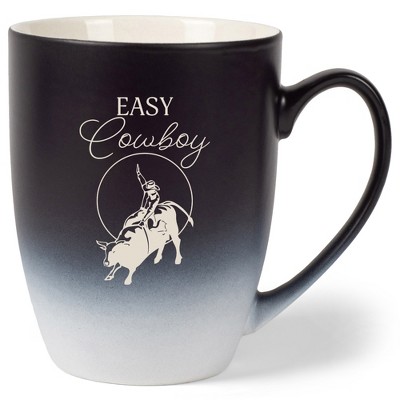 100 North Bull Rider 10 Ounce Black and White Two Toned Ombre, Comfortably Fits Your Hands, Ceramic Tea Coffee Cup Mug, Easy Cowboy