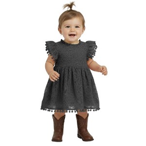 2Bunnies Lace Pom Pom Trim Baby Girl Dress - 1 of 4