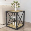 1 piece Modern End Table Nightstand for Bedroom & Living Room, Tempered Glass& Rustic Wood Grain MDF, Industrial Style Side Table - 2 of 4