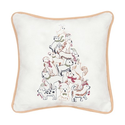 C&F Home 10" x 10" Puppy Tree Embroidered Christmas Holiday Throw Pillow