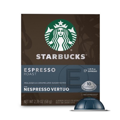 Starbucks Coffee Capsules for Nespresso Vertuo Machines — Dark Roast Espresso Roast — 1 box (10 espresso pods)