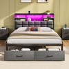 GREENSTELL Queen Bed Frame with Upholstered Storage Headboard & Drawers and Charging Station & LED Lights Grey - 4 of 4