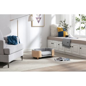 Yukimo 10"H Scandinavian Style Elevated Dog Bed Pet Sofa with Solid Wood Legs and Bent Wood Back, Velvet Cushion, Small Size - 1 of 4