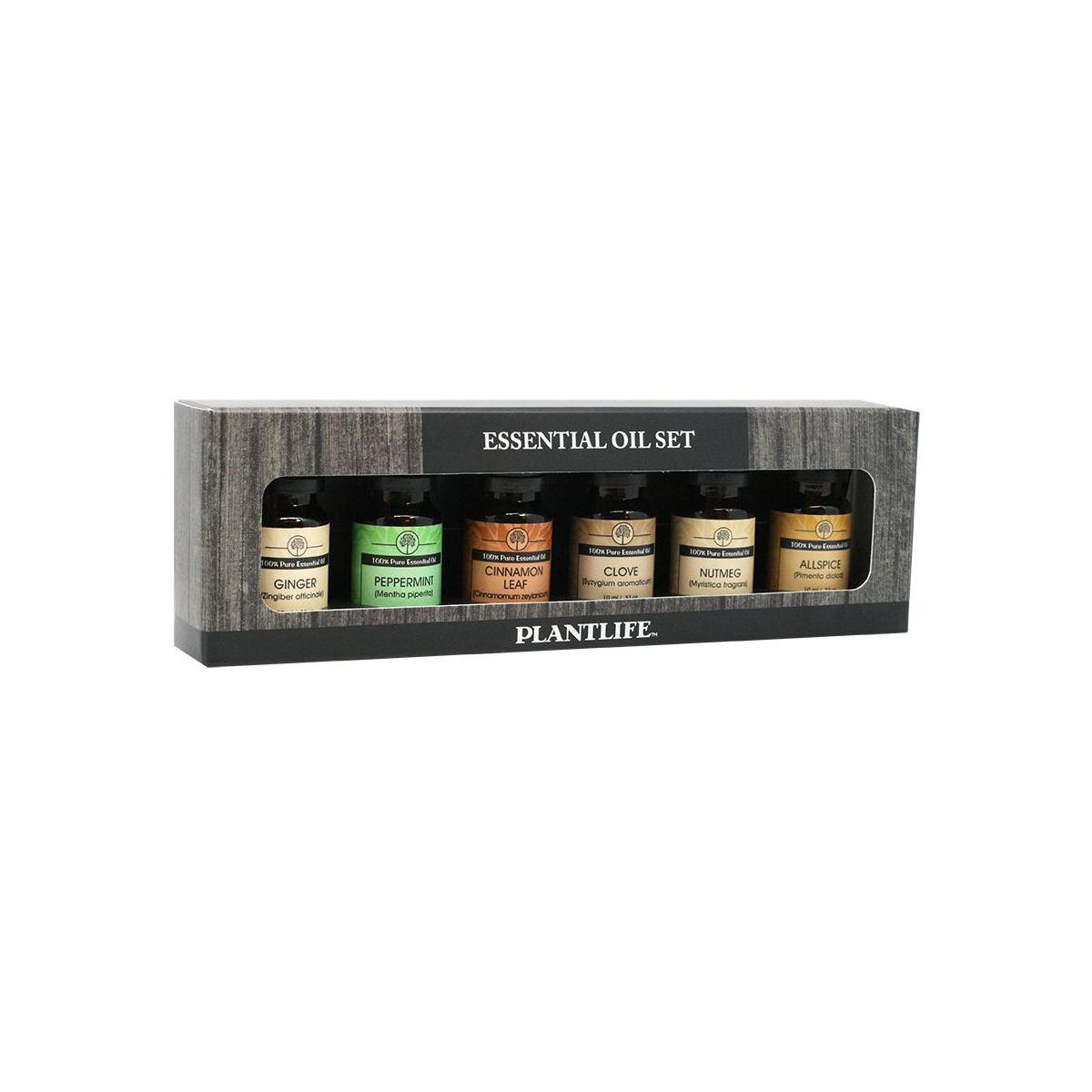 Plantlife Holiday Set 6-pack (Ginger, Cinnamon Leaf, Peppermint, Clove, Nutmeg, Allspice) Aromatherapy Oil Set - No Additives - 10 ml
