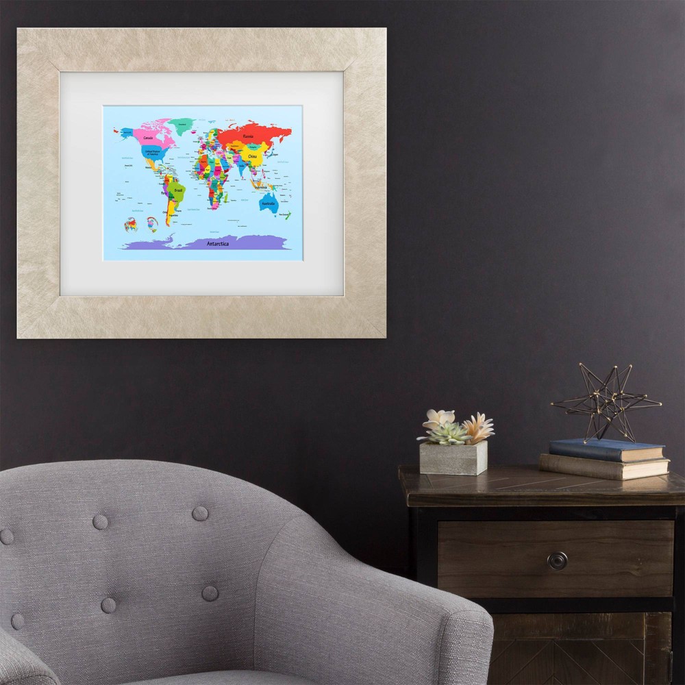 Trademark Fine Art 16"x20" Michael Tompsett Children's World Map Matted Framed Art Cream