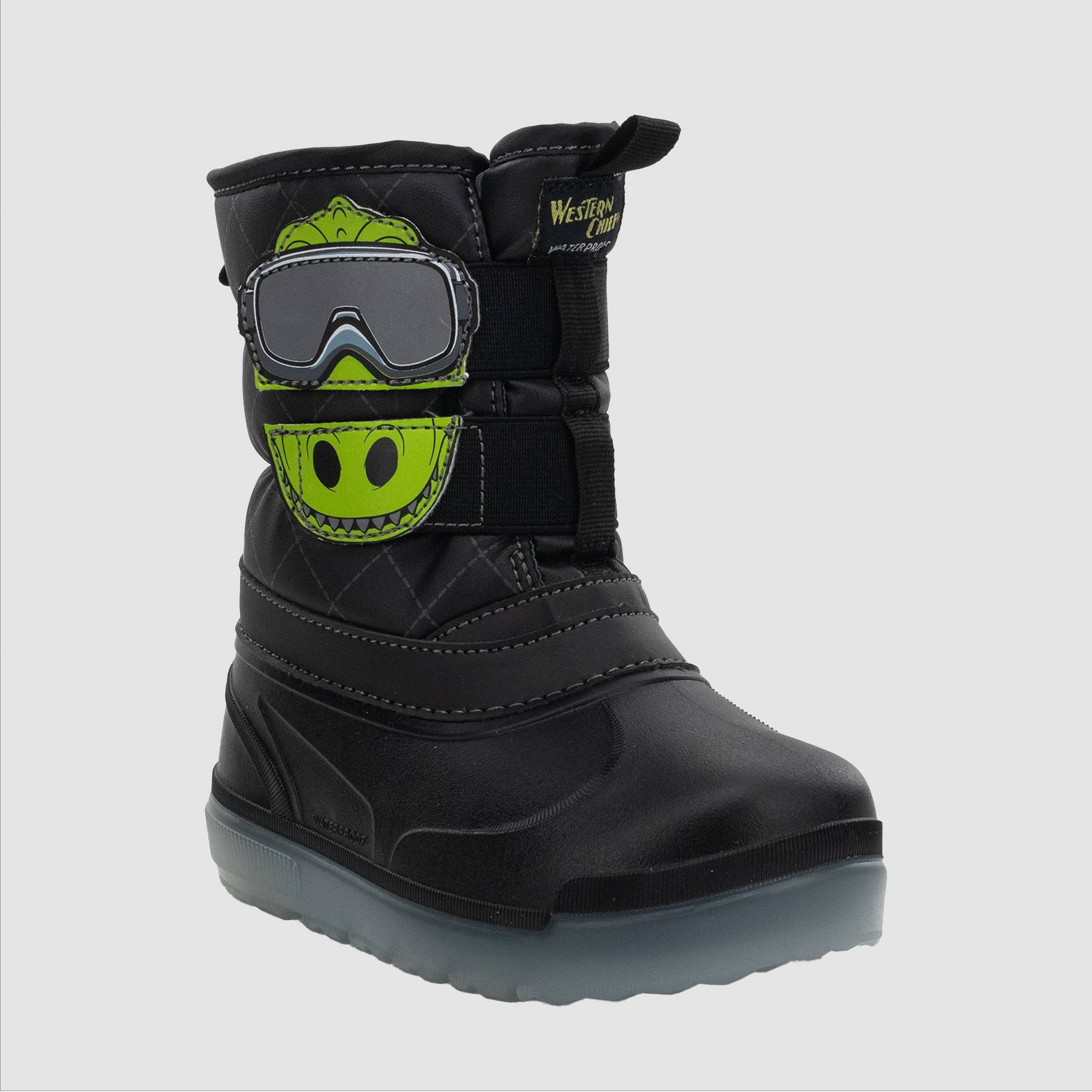 Western Chief Toddler Boys' Denali Lighted Faux Fur Dinosaur Winter Boots - Black