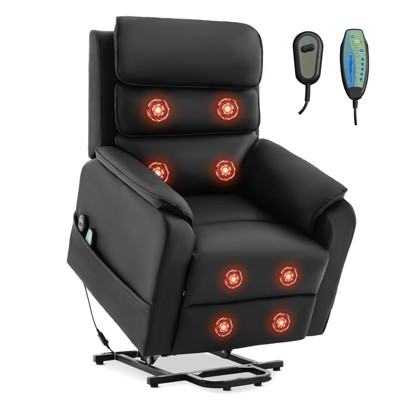 LIKEPAY Power Lift PU Leather Electric Recliner Chairs with 2 Side Pockets, Lift Massage Chair with 8-Point Massage