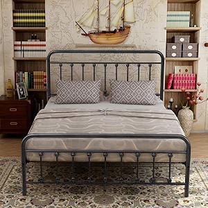 TiramisuBest Metal Platform Bed Frame, Victorian Style Headboard/Footboard/Under Bed Storage/No Box Spring Needed/Full Size,Black - 1 of 4