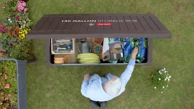 Keter Dark Gray 150 Gallon Lockable Plastic Deck Box
