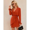 Women's Long Sleeve V Neck Mini Wrap Dress Belted Split Business Casual Work Short Shirt Blazer Dress - 2 of 4
