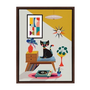 Kate and Laurel Sylvie Record Player Framed Canvas by Rachel Lee of My Dream Wall, 18x24, Walnut Brown - 1 of 4