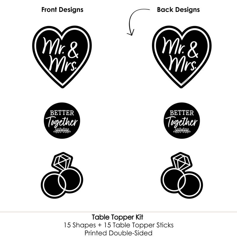 Big Dot of Happiness Mr. and Mrs. - Black and White Wedding or Bridal Shower Centerpiece Sticks - Table Toppers - Set of 15, 5 of 8