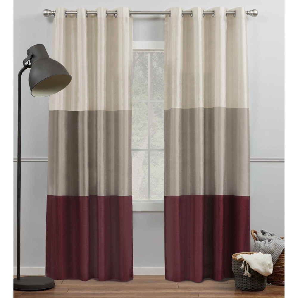 Photos - Curtains & Drapes Set of 2 96"x54" Chateau Striped Faux Silk Grommet Top Curtain Panel Burgu