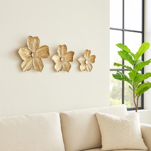 Decorative Sold Wall Hanging Flower Design - Ornamental Hanging Wall Decor, Living Room Decor, or Home Decor Accents - Set of 3, 18", Gold - 1 of 4