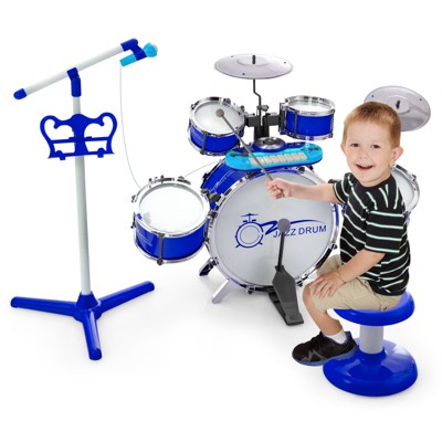 Infans Jazz Drum Set for Toddler Kids Educational Toy w/Keyboard Cymbal Microphone Blue