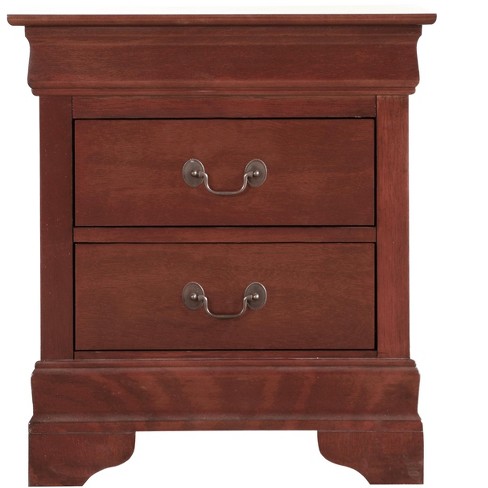 Passion Furniture Louis Philippe 2-Drawer Cherry Nightstand (24 in. H x 22 in. W x 16 in. D)
