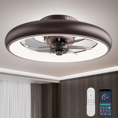 Vipbear Modern Ceiling Fans With Lights Low Profile Enclosed Flush Mount Led Ceiling Fan With Lights Dimmable Reversible Smart Fandelier Ceiling Fan