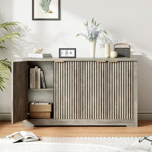 Fluted Buffet Sideboard Cabinet with Storage, 2/4 Doors & Adjustable Shelf,Handle,Spacious Tabletop,Modern Wood Coffee Bar Console Table - 1 of 4